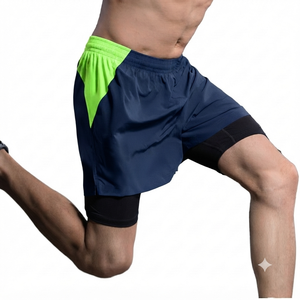 Men's Dark Blue Casual Running Shorts 100% Cotton Oxford Fabric <b>Knee</b> Length Waterproof Sportswear Pockets Contrast Zipper Fly - Product Image 1