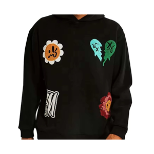Sweat-shirt à capuche en molleton noir pour homme, coupe classique, hiver, streetwear, avec broderie personnalisée en chenille, 100% coton - Product Image 4