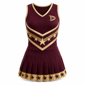 Conjunto de Porristas Premium Transpirable con Detalles de Estrella Dorada Metálica, Uniforme Personalizado para Competencia con Falda Plisada - Product Image 2