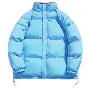 <b>Light</b> Blue Unisex <b>Puffer</b> <b>Jacket</b> Solid Color Zipper Closure Windproof Casual Winter Thick Polyester Stand Collar Regular Fit - Product Image 5