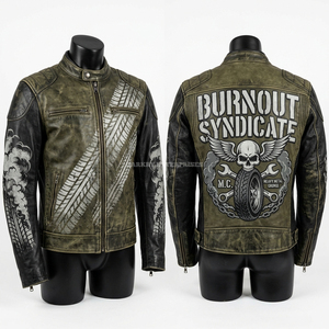Premium Motor Oil <b>Leather</b> <b>Jacket</b> Men World Champion Racing Graphic Cream Brown <b>Retro</b> Biker Coat Antique Signage Moto Apparel - Product Image 5