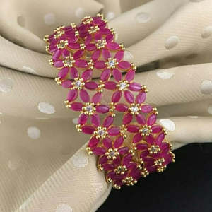 Ruby Floral American Diamond <b>Copper</b> <b>Bangles</b> with Zircon and Pearl - Product Image 1
