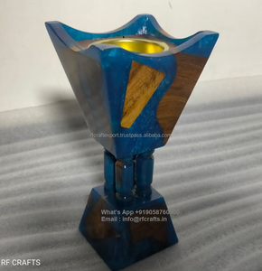 Porte-encens bougie en résine époxy bleue avec brûleur d'or Mubkhar Bakhoor encensoir religieux brûleur d'encens pour cheveux par rfcrafts - Product Image 1