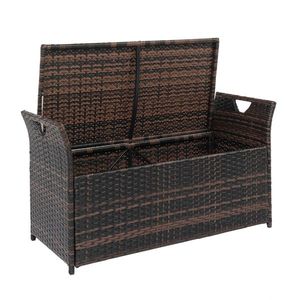 Iron Frame Patio Bench 106*52*46cm Brown Gradient Footstool Locker with Rattan Accommodates Comfortable Outdoor Seating - Product Image 4