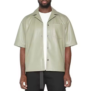 Chemise décontractée homme grande taille 2026 personnalisée OEM de haute qualité, à manches courtes, col montant à bouton unique, en PU anti-plis, collection printemps - Product Image 5