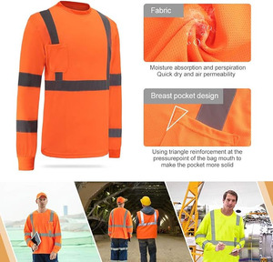 เสื้อยืดแขนยาวสะท้อนแสงสีส้มแบบกำหนดเองสำหรับงานจราจรและงานก่อสร้าง ผลิตจากโพลีเอสเตอร์ ป้องกันรอยยับ พิมพ์ลายตามสั่ง ขายส่ง - Product Image 4