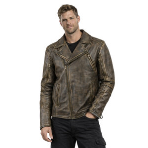 Men Vintage Distressed Leather <b>Biker</b> <b>Jacket</b> Motorcycle Rider <b>Jacket</b> Genuine Leather Fashion Cafe Racer <b>Jacket</b> - Product Image 1