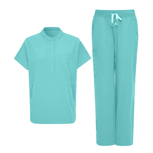 Ensemble de tenue médicale tissée pour femme, col mandarin, haut de blouse ample, pantalon jogger taille mi-haute, 9 poches, infroissable - Product Image 4