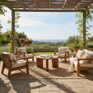 โต๊ะกาแฟทรงกลมไม้สักเกรดส่งออกคุณภาพเยี่ยม สไตล์นอร์ดิก งานแฮนด์เมด ผิวเรียบเนียน สำหรับเฟอร์นิเจอร์วิลล่า ขายส่ง - Product Image 5