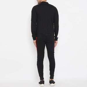 Ensemble de survêtement pour homme noir, rouge et blanc, à blocs de couleur, manches longues, fermeture éclair sur le devant, coupe sportive avec poches latérales, idéal pour l'automne - Product Image 2