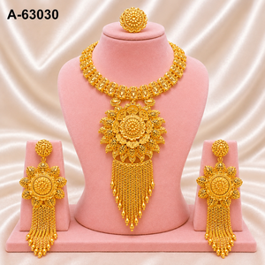 Parure de bijoux tendance pour femme en zircon ethnique, avec long pendentif et boucles d'oreilles plaquées argent, pour fiançailles, anniversaire, mariage A-63028 - Product Image 5