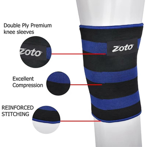 Genouillères de compression en tricot élastique à rayures rouges avec logo personnalisé pour la musculation et le soutien articulaire – Vente en gros - Product Image 5