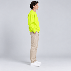 <b>Men's</b> <b>Neon</b> Yellow Crew Neck Sweatshirt Casual Plain Dyed Pullover Long Sleeve Unlined Knitted <b>Top</b> - Product Image 2