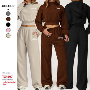 Conjuntos de Sudadera con Capucha de Primavera de Alta Calidad Personalizados, Cintura Elástica, Corte Holgado, Trajes Deportivos para Mujer, para Correr y Hacer Ejercicio al Aire Libre - Product Image 1