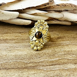 Trendy New <b>Tiger</b> <b>Eye</b> <b>Ring</b> Tribal Brass <b>Rings</b> Women 18k Gold Plated Celestial Star Band Jewelry Gothic Design Wholesale/OEM/ODM - Product Image 1