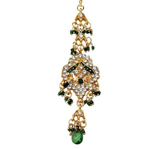 Maangtikka élégant en alliage de zinc avec pierres vertes et cristaux pour les occasions de mariage et de mariée - Product Image 2