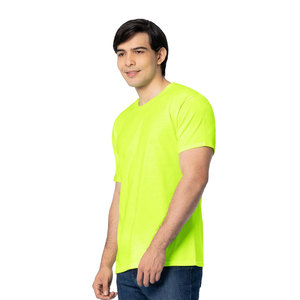 Camiseta de Manga Corta para Hombre, Color Amarillo Neón, Corte Regular, Cuello Redondo, Informal, Color Sólido, Jersey de Algodón, Camiseta de Seguridad de Alta Visibilidad - Product Image 2