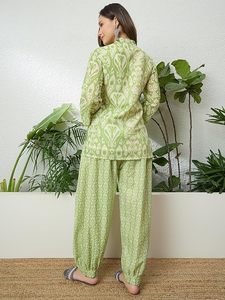 Women's Printed Short <b>Linen</b> Kurti with Farshi Salwar Indian Ethnic Wear - Product Image 2