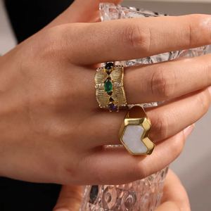 High Quality Geometric Inlay <b>Ring</b> 304 Stainless Steel with 18K Gold PVD Plated Waterproof Durable Fashion Jewelry Women <b>Rings</b> - Product Image 1