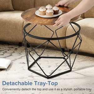 Modern <b>Nesting</b> <b>Coffee</b> <b>Table</b> <b>Set</b> of 2 Small Round Accent End <b>Tables</b> for Living Room or Bedroom Rust - Product Image 5