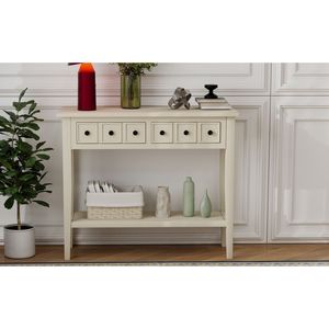 Consolle TREXM leggera abbronzatura rustica con mensola aperta e gambe in legno di gomma per ingressi salotti corridoi - Product Image 1