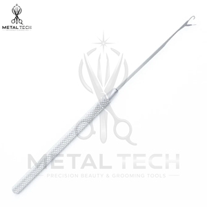 Outil professionnel en acier inoxydable couleur argent pour extensions capillaires, crochet à loquet avec poignée texturée, aiguille de tirage pour micro-anneaux - Product Image 4