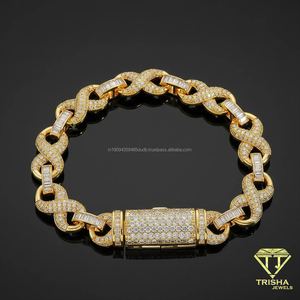 Unisex Hip Hop Tennis <b>Bracelet</b> with Round and Baguette Moissanite Diamonds 925 Sterling Silver <b>Infinity</b> Link Iced Jewelry - Product Image 3