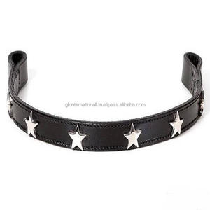 Havana-Banda Clásica hecha a mano para cejas de caballo, de cuero genuino 100%, con 1 fila de estrellas chapadas en níquel, banda para cejas de estrella completamente cosida - Product Image 4