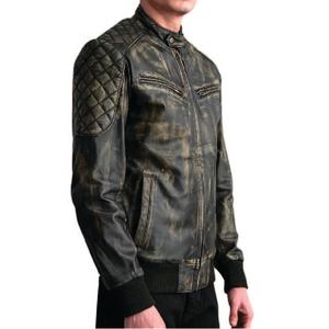 Chaqueta de cuero genuino para hombre, de piel de oveja, con cierre de cremallera, cuello con banda, botones a presión, puños de punto acanalado, estilo premium. - Product Image 4