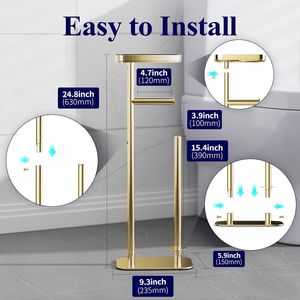 Porte-papier toilette en métal antirouille sur pied pour 4 rouleaux avec base antidérapante et étagère pour téléphone - Product Image 3