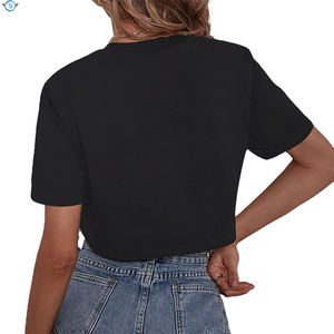 Crop Top Femme Été 2026 en Coton Ample Décontracté T-shirt Fin Col en V Manches Courtes - Product Image 3