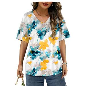 Camisetas de Mujer al por Mayor con Logotipo de Marca Personalizado, 100% Algodón, 180 GSM, Cuello en V, Manga Corta, Holgadas, Casuales, Tie Dye, Transpirables para Verano - Product Image 3