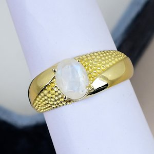 Oval Cut Rainbow <b>Moonstone</b> <b>Ring</b> Solid 925 Sterling Silver <b>Ring</b> Yellow Gold Plated Textured Band Engagement <b>Ring</b> For Women - Product Image 2