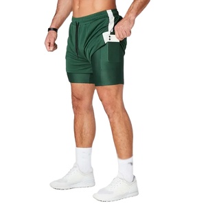 Logo personnalisé pour hommes 2-en-1 Short de gym extensible avec poches zippées Vêtements de sport d'entraînement de qualité supérieure Vêtements de sport pour la gym - Product Image 3