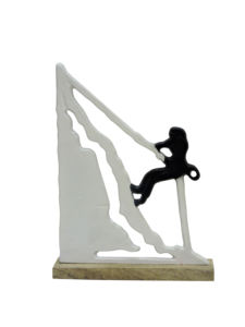 Sculpture d'alpiniste en aluminium artisanale sur socle en bois - Statue moderne d'escalade sur rocher, décoration d'intérieur, figurine 12,5 pouces - Product Image 4