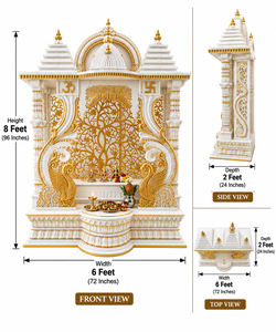 Temple hindou en bois de teck sculpté à la main, style paon, blanc et or, aspect marbre, style Mayur divin, fait sur mesure aux États-Unis - Product Image 6
