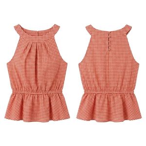 Vertical Ribbed Sturdy Knit Women Blouses Peplum Flare Hemline <b>Sky</b> <b>Blue</b> Cotton Blend Soft Comfy Round Neck Sleeveless <b>Tops</b> - Product Image 5