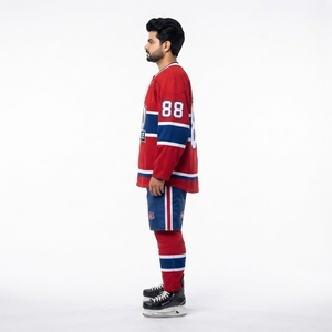 Authentic Custom Ice Hockey Jersey-100% <b>Wool</b> Felt Original Six Heritage Boxy Fit Lace-Up V-Neck Sublimated Men's Uniform - Product Image 3