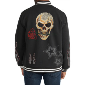 Chaqueta Letterman Negra para Hombre, 100% Lana, Cierre Triple, Bordado Floral de Dragón Rojo, Diseño de Llama en la Manga, Ropa Casual de Invierno - Product Image 4