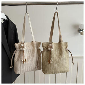 Casual Natural yarn bag Woven Tote with Drawstring Fashionable Shoulder Bag for Summer <b>Beach</b> Sustainable Gift <b>Accessory</b> - Product Image 6