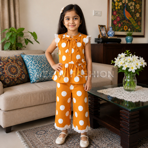 Prêt à expédier : Ensemble 2 pièces pour filles, hauts à volants à pois et pantalon large, vêtements décontractés pour enfants, vente en gros - Product Image 3