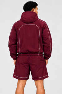 <b>Men</b>’s Contrastline <b>Lightweight</b> Windbreaker Set Hooded Zip Up <b>Jacket</b> With Matching Shorts Outdoor Running Sportswear For <b>Men's</b> - Product Image 2