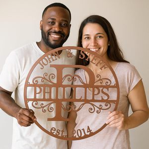 Personalized Family Name Metal <b>Wall</b> Art Custom Monogram Sign Round Steel <b>Wall</b> Decor Established Date Home Decoration - Product Image 6