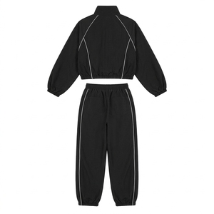 Conjunto Deportivo de 2 Piezas para Mujer, Color Negro, Chaqueta de Manga Larga con Cuello Alto y Pantalones, Tejido Transpirable, Corte Holgado, para Todas las Temporadas - Product Image 6