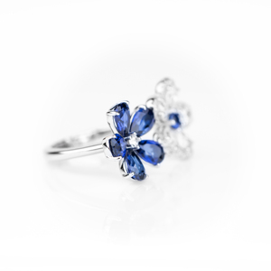 Bague élégante pour femme en argent sterling 925 avec saphir bleu et fleur blanche, taille poire, halo, bijou raffiné, cadeau pour elle - Product Image 2