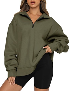 2026 haute qualité femmes casual solide à manches longues sweats à capuche surdimensionné culture demi fermeture éclair pull sweat pour les femmes - Product Image 2