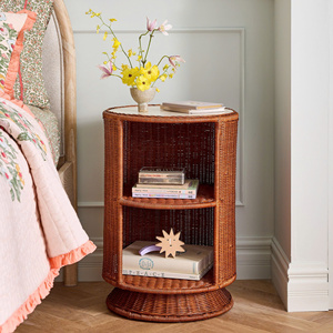 Mesa auxiliar cilíndrica de ratán natural hecha a mano al por mayor con 2 estantes de almacenamiento para decoración del hogar y hoteles - Product Image 5