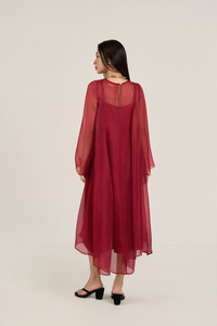 Vestido Midi de Organza Transparente para Mujer, Seda Voile, Cuello Redondo, Manga Regular, Corte Holgado, Estilo Casual Minimalista Transpirable, OEM - Product Image 5