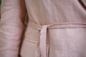 Winter Women's Thin Ramie Slouch Tie Jackets Plaid Pattern Woven Cotton Button Front Flap and Side Pockets Raw Processing - Product Image 4