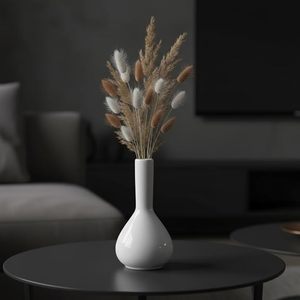White <b>Ceramic</b> Glazed Minimalist <b>Vase</b> Custom Design Flower Vessel Modern Home Decor for Living Room - Product Image 2